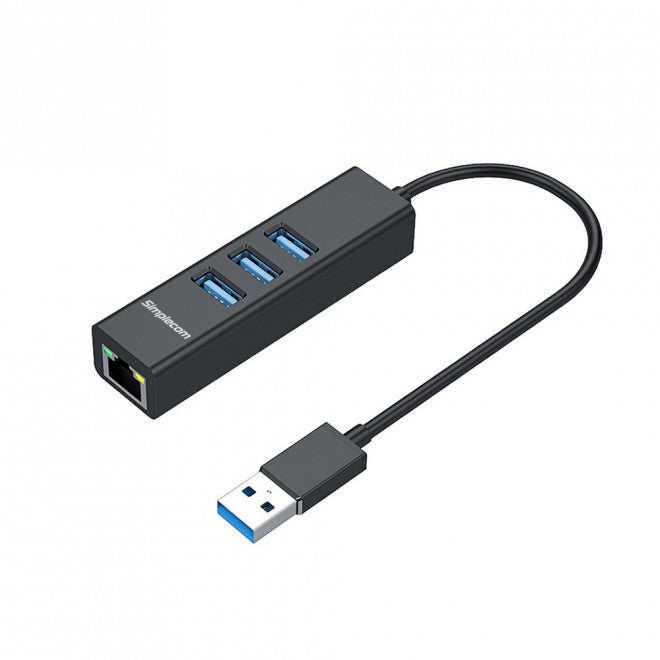 Simplecom CHN420 Black Aluminium 3 Port SuperSpeed USB HUB with Gigabit Ethernet Adapter Simplecom CHN420 Black Aluminium 3 Port SuperSpeed USB HUB with Gigabit Ethernet Adapter